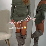 Friday Party Off Shoulder Long Sleeve Ruched Stretch Party Mini Dress