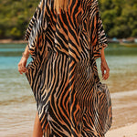 Simple Unique Printed Pleated Front Slit Cover Up
