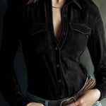 Stylish Suede Long-sleeved Button-down Casual Shirt