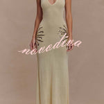 Sparkling Nights Knit Sunburst Sequin Detail Back Cross Straps Stretch Maxi Dress