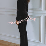 Delicate Daze Velvet Satin Lapel Button Up Long Sleeve Tapered Waist Blazer
