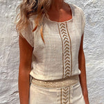 Seize The Moment Linen Blend Ethnic Print Loose Top