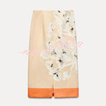 Avani Linen Blend Flower Print High Rise Pencil Slit Midi Skirt