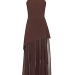Monaco Off Shoulder Structured Top Chiffon Slit Hem Scarf Maxi Dress