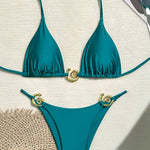 Sexy Halterneck Lace-up Metallic Stretch Two-piece Bikini Swimsuit