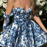 Garden of Eden Floral Print Bow Straps Princess Flared Mini Dress