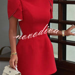Sweet Moment Slit Short Sleeve Backless Removable Satin Bow Mini Dress