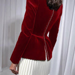 Netta Velvet Square Neck Long Sleeve Back Pearl Detail Pleated Mini Dress