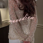 Fashion Sequined Hollow Long Sleeve Loose Knit Top