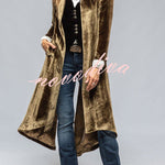 Vintage Velvet Long Loose Pocket Slit Coat