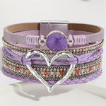 Bohemian Leather Cord Multi-layered Raw Stone Heart Bracelet