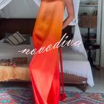 Chase The Sun Gradient Print High Neck Backless Tie-up Maxi Dress