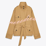 Chic Comfort Epaulettes Contrast Buttons Pocket Belt Cropped Trench Coat