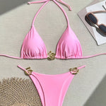 Sexy Halterneck Lace-up Metallic Stretch Two-piece Bikini Swimsuit