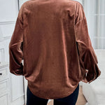 Classic Velvet Collared Button-down Long-sleeved Shirt