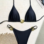 Sexy Halterneck Lace-up Metallic Stretch Two-piece Bikini Swimsuit