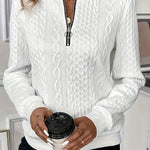 Solid Color Casual Long Sleeve Round Neck Zipper Sweatshirt
