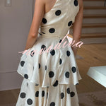 Gift To You Polka Dot Print High Neck Sleeveless Top and Layered Hem Maxi Skirt Set