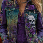 Unique Printed Lapel Long-sleeved Personalized Denim Jacket