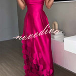 Luxurious Poise Satin Spliced mesh Polka-dot Fabric Off Shoulder Formal Maxi Dress