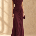 Cynthia Cowl Neck Draped Mesh Maxi Dress