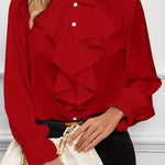 Stylish Ruffled Tiered Lapel Long-sleeved Shirt