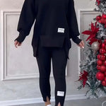 Fashionable Irregular Long-sleeved Sweatshirt and Elastic Waist Pants Set