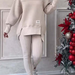 Fashionable Irregular Long-sleeved Sweatshirt and Elastic Waist Pants Set