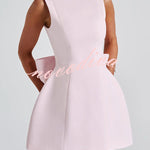 Stylish Pearl-embellished Large Bow Slim-fit Mini Dress