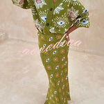 Mysterious Magic Knit Eye Heart Pattern Button Up Long Sleeve Loose Cardigan