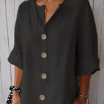 Solid Color V-neck Loose Button Top
