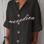 Solid Color V-neck Loose Button Top