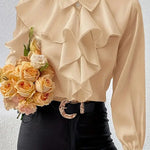 Stylish Ruffled Tiered Lapel Long-sleeved Shirt