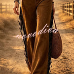 Stylish Suede High-waisted Fringed Casual Flared Pants