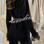 Spiced Muse Lace Trim Button Up Long Sleeve Lapel Blazer