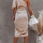 Glam Expectations One Shoulder Satin Drape Dress