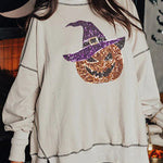 Halloween Sequined Pumpkin Loose Casual Sweatshirt