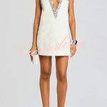Cocktail Charm Sequin Colorblock Trim V-neck Sleeveless A-line Mini Dress