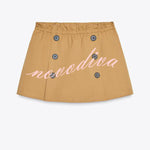 Chic Comfort Mid Rise Elastic Waist Contrast Buttons Pocket Mini Skort