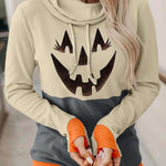Halloween Pumpkin Print Long Sleeve Drawstring Hoodie
