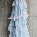 Free - Flowing Rose Detail Tiered Ruffles Halter A-line Maxi Dress