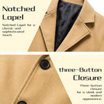 KZZ Men's Solid Button Front Lapel Neck Midi Coat Wear