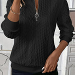 Solid Color Casual Long Sleeve Round Neck Zipper Sweatshirt