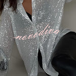 Fashion Sequin Lapel Long Sleeve Loose Shirt