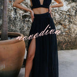 Aphrodite Draped Braids Crop Tank and Wrap Slit Maxi Skirt Set
