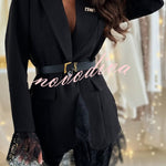 Spiced Muse Lace Trim Button Up Long Sleeve Lapel Blazer