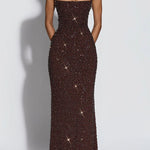 Calanthe Sequin Embellished Chiffon Ruched Square Neck Back Lace-up Maxi Dress
