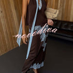 Sunday Social Contrast Color Satin Lace Trim Mid Rise Maxi Skirt