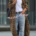 Be Free Velvet Leopard Print Long Sleeve Loose Midi Trench Coat