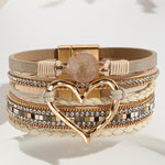 Bohemian Leather Cord Multi-layered Raw Stone Heart Bracelet
